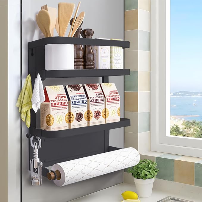 Soporte para papel de cocina con estante especiero Soporte magnético para toallas de papel y especias